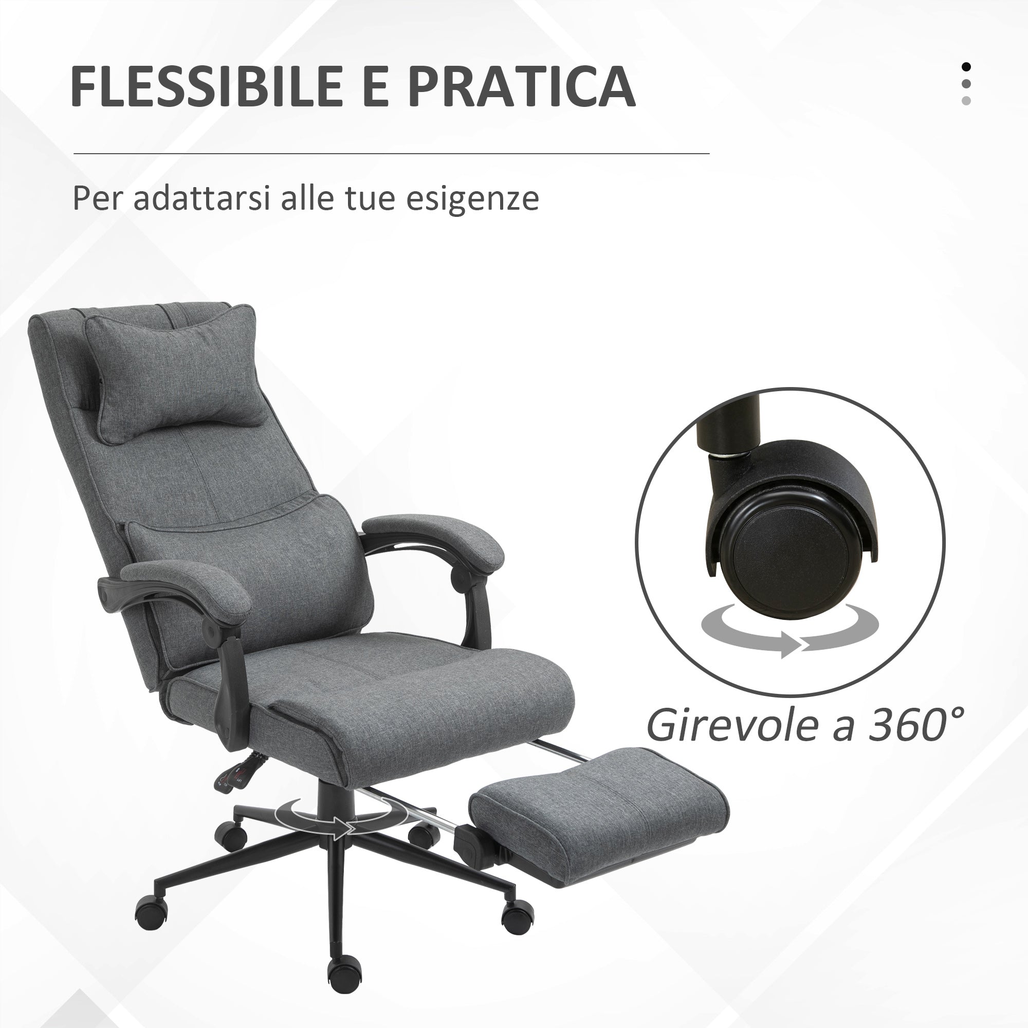 EASYCOMFORT  Sedia da Ufficio Ergonomica ad Altezza Regolabile con Braccioli e Poggiapiedi, 66x70x115-123 cm, Grigia