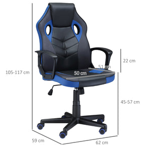 Easycomfort Sedia Gaming Ergonomica, Poltrona da Ufficio Girevole con Rotelle in Pelle PU Nera e Blu, Altezza Regolabile