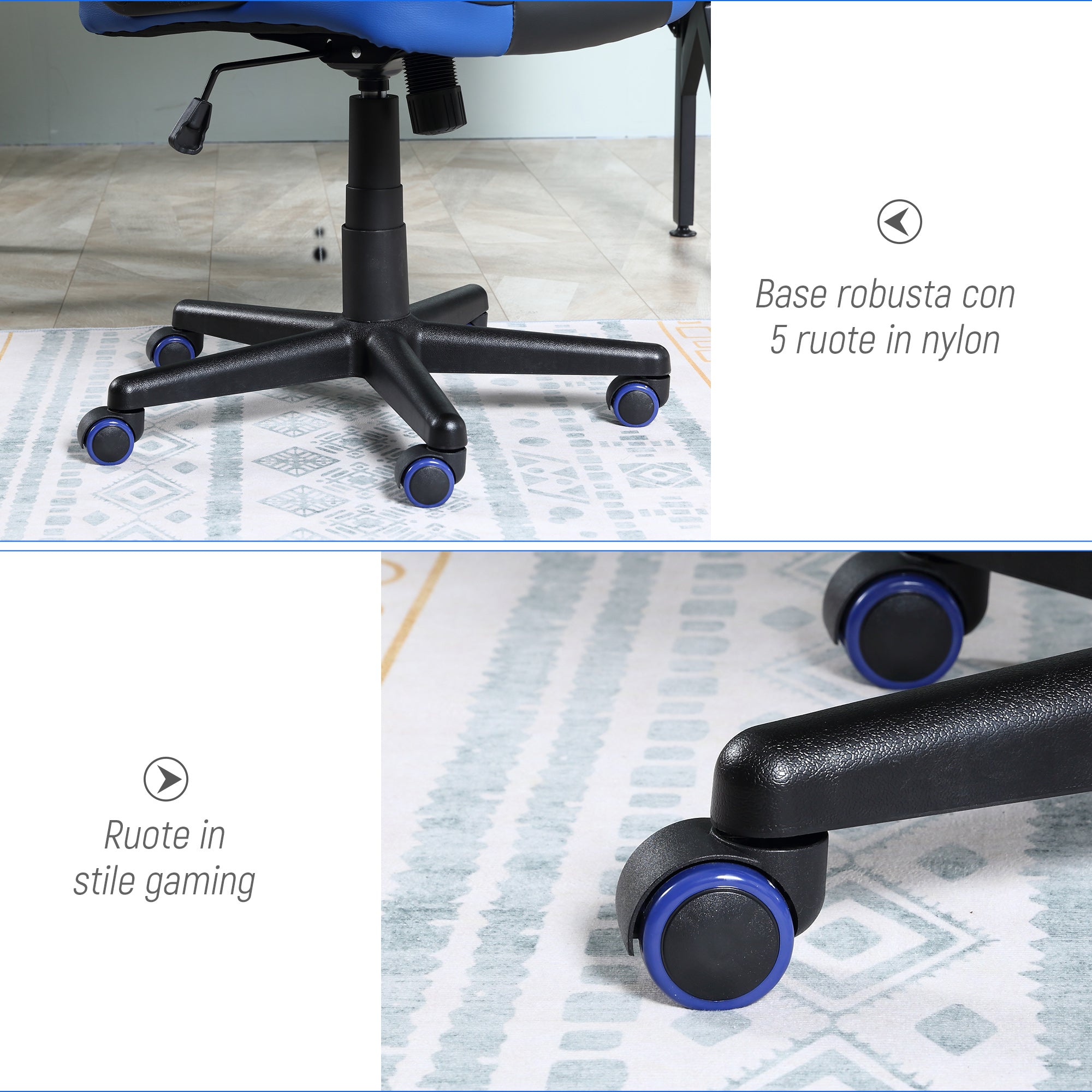 Easycomfort Sedia Gaming Ergonomica, Poltrona da Ufficio Girevole con Rotelle in Pelle PU Nera e Blu, Altezza Regolabile