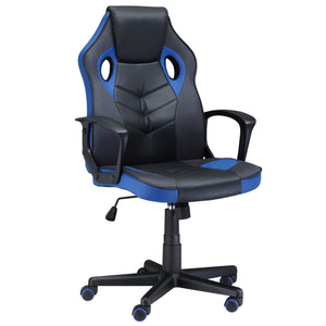 Easycomfort Sedia Gaming Ergonomica, Poltrona da Ufficio Girevole con Rotelle in Pelle PU Nera e Blu, Altezza Regolabile