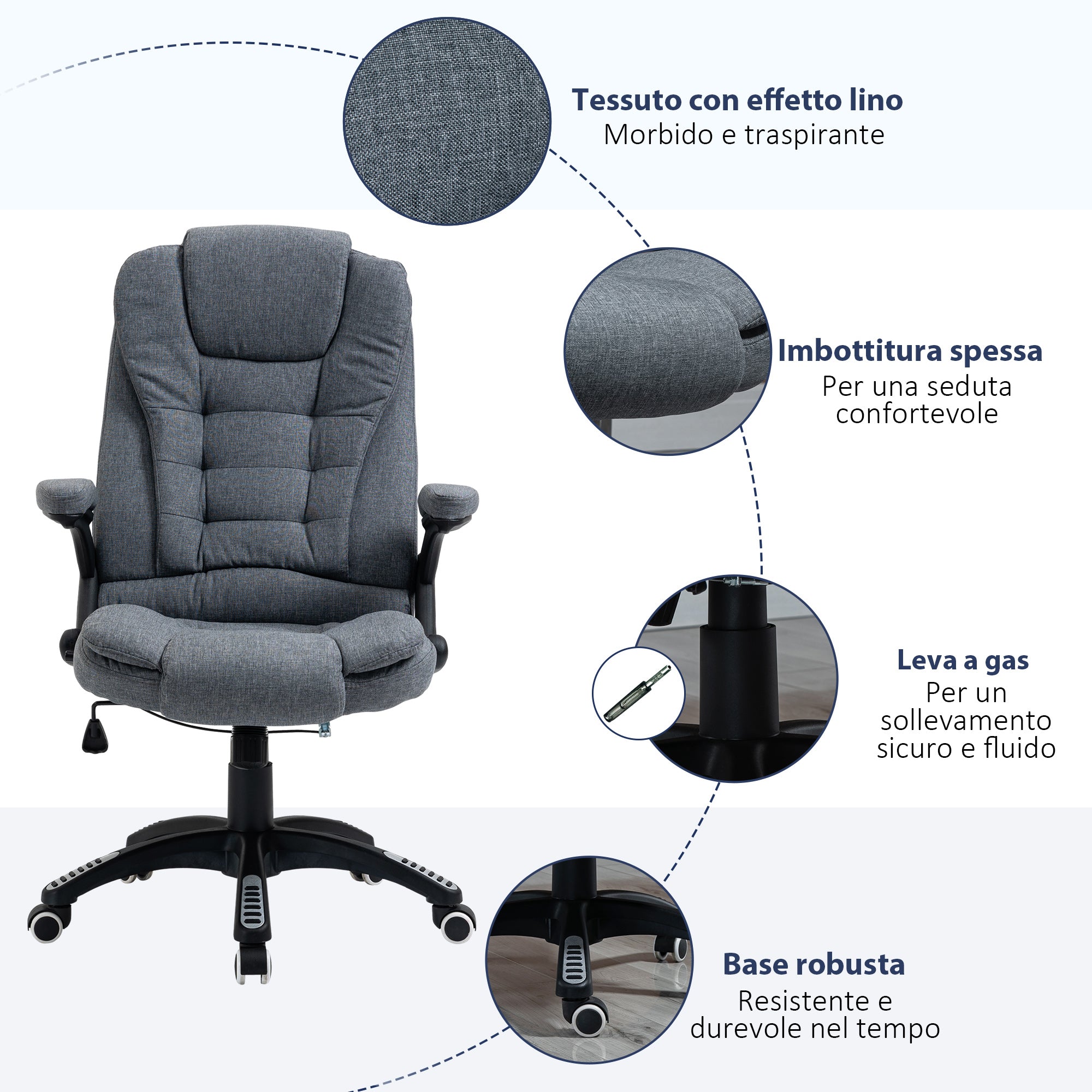 EASYCOMFORT  Sedia da Ufficio Ergonomica Reclinabile altezza Regolabile - Grigio