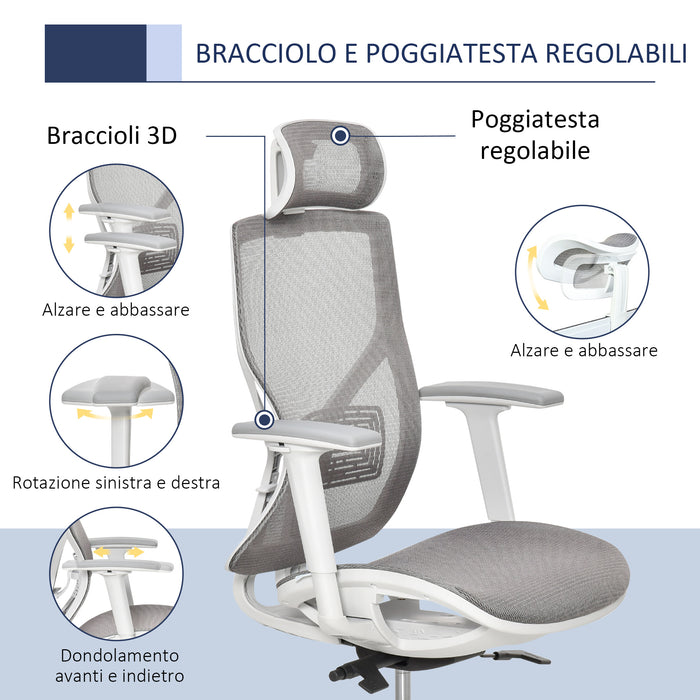 EASYCOMFORT  Sedia Ergonomica da Altezza e inclinazione Regolabili con Braccioli Regolabili- Grigio