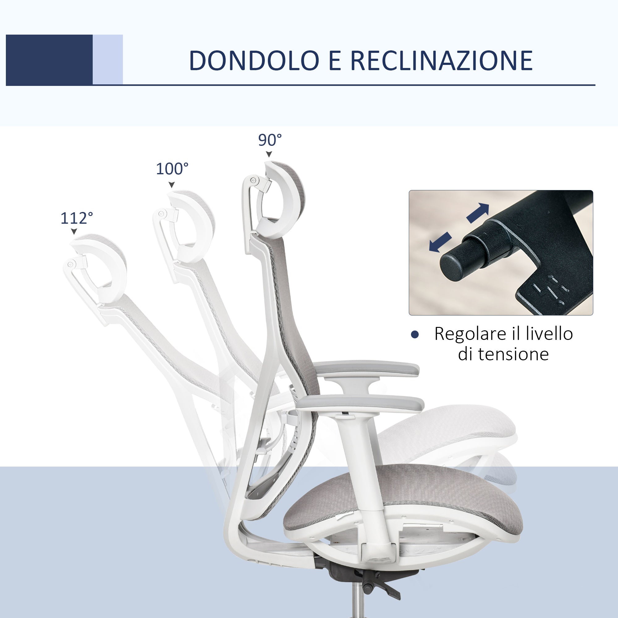 EASYCOMFORT  Sedia Ergonomica da Altezza e inclinazione Regolabili con Braccioli Regolabili- Grigio