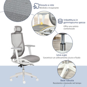 EASYCOMFORT  Sedia Ergonomica da Altezza e inclinazione Regolabili con Braccioli Regolabili- Grigio