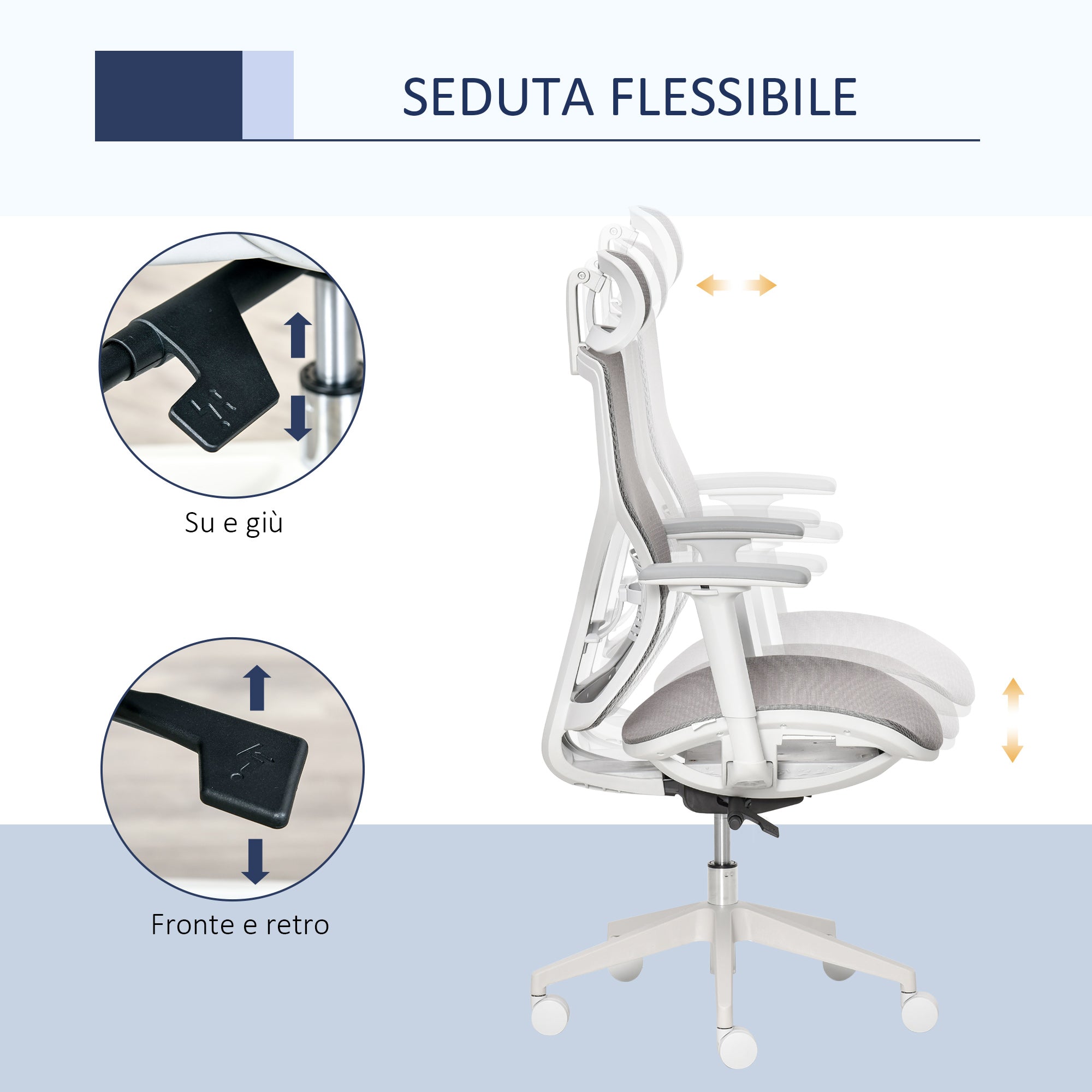 EASYCOMFORT  Sedia Ergonomica da Altezza e inclinazione Regolabili con Braccioli Regolabili- Grigio