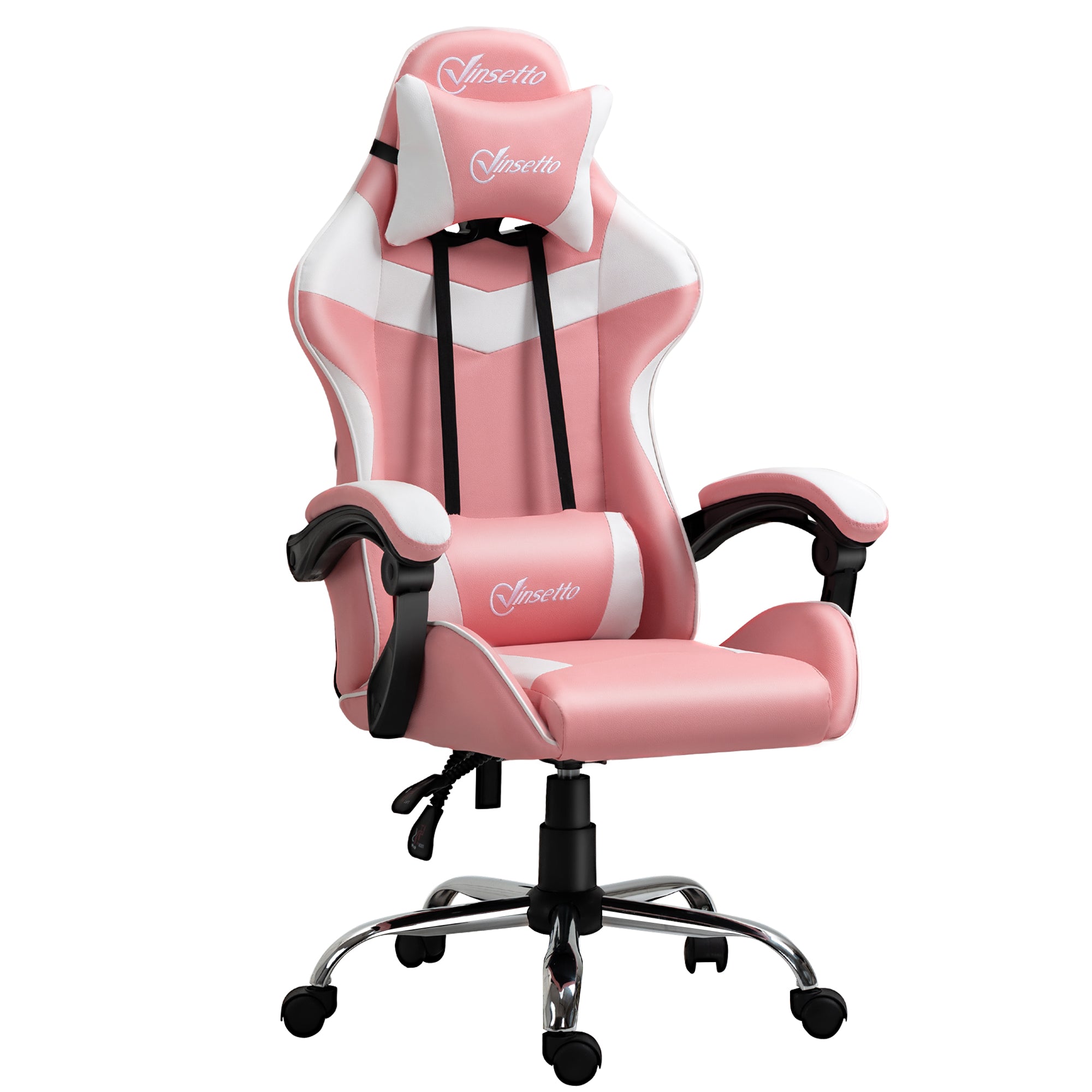 Easycomfort Sedia da Gaming Ergonomica con Poggiatesta, Altezza Regolabile e Reclinabile, Poltrona Girevole con Ruote, 63x67x119-127cm, Rosa