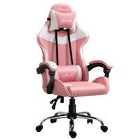 Easycomfort Sedia da Gaming Ergonomica con Poggiatesta, Altezza Regolabile e Reclinabile, Poltrona Girevole con Ruote, 63x67x119-127cm, Rosa