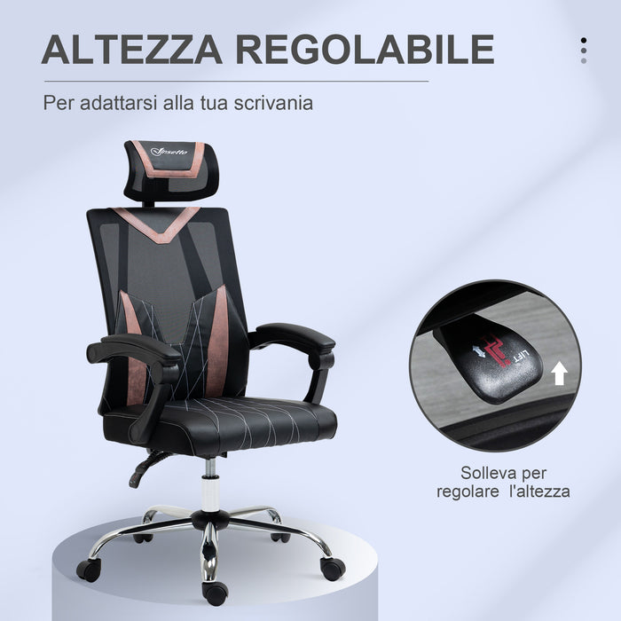 EASYCOMFORT  Sedia da Ufficio Ergonomica con Supporto Lombare e Cervicale, Altezza Regolabile e Inclinazione, 58x62.5x112-120cm - Nero