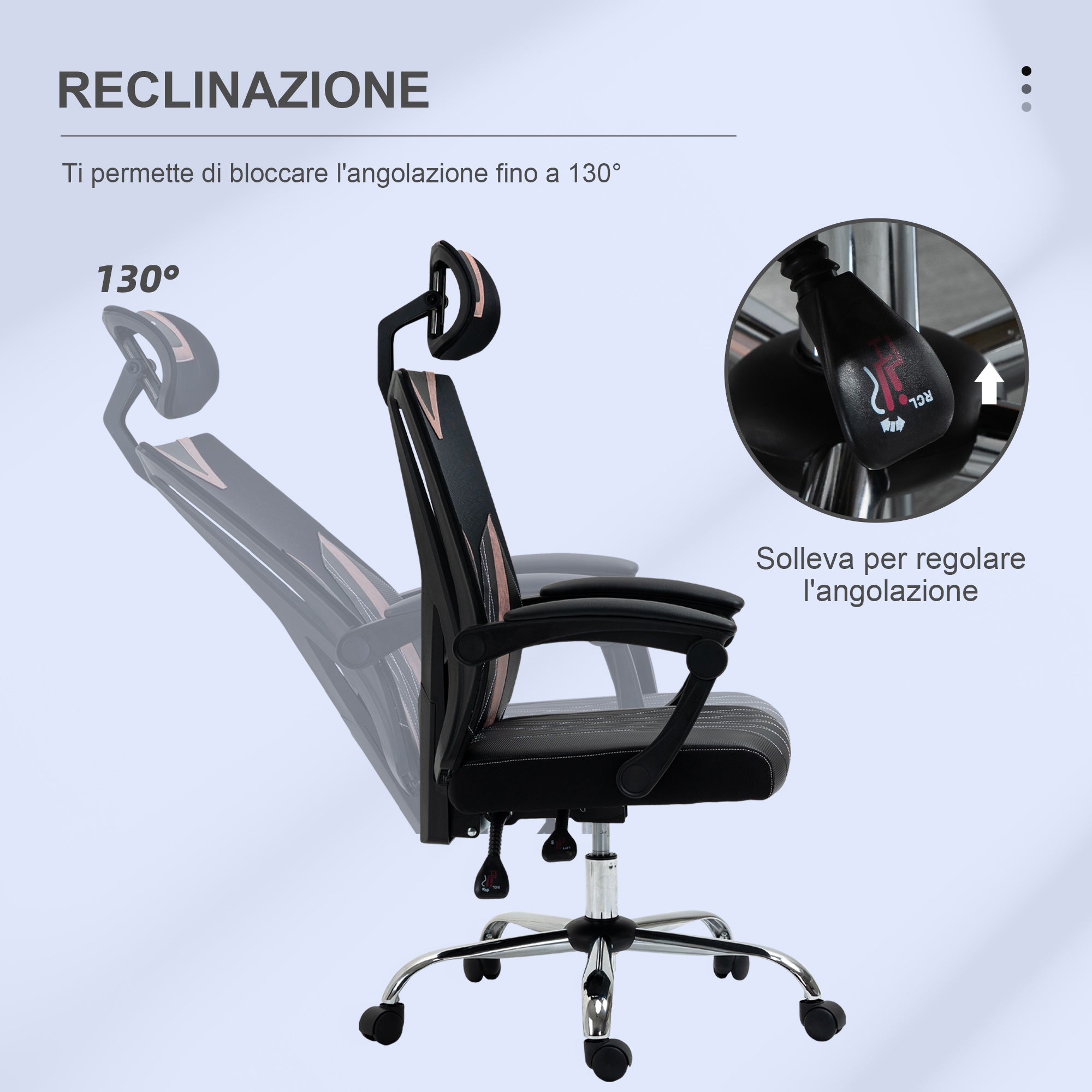 EASYCOMFORT  Sedia da Ufficio Ergonomica con Supporto Lombare e Cervicale, Altezza Regolabile e Inclinazione, 58x62.5x112-120cm - Nero