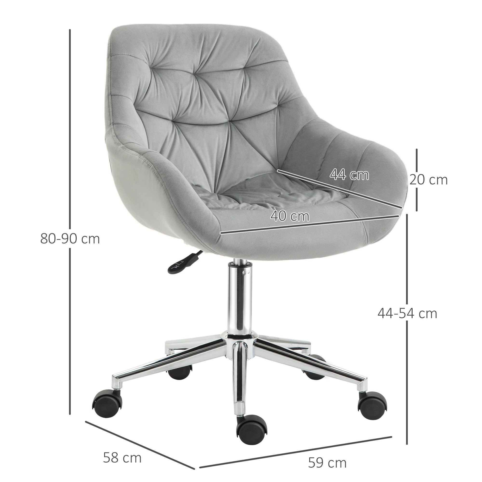 EasyComfort Sedia da Ufficio Ergonomica Girevole con Altezza Regolabile e Ruote, Rivestimento in Velluto - Grigio