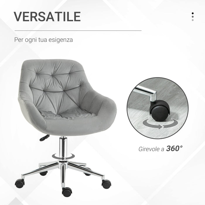 EasyComfort Sedia da Ufficio Ergonomica Girevole con Altezza Regolabile e Ruote, Rivestimento in Velluto - Grigio