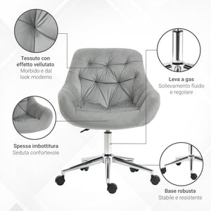 EasyComfort Sedia da Ufficio Ergonomica Girevole con Altezza Regolabile e Ruote, Rivestimento in Velluto - Grigio