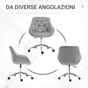 EasyComfort Sedia da Ufficio Ergonomica Girevole con Altezza Regolabile e Ruote, Rivestimento in Velluto - Grigio