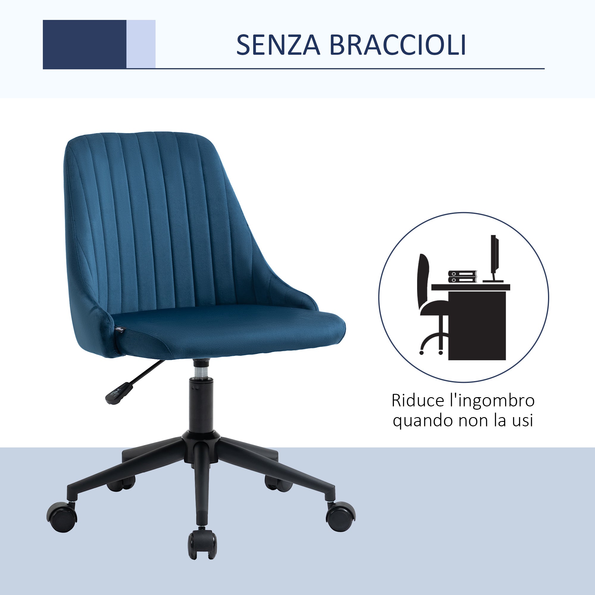 EASYCOMFORT  Sedia da Ufficio ergonomica girevole con altezza regolabile in velluto - Blu