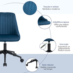 EASYCOMFORT  Sedia da Ufficio ergonomica girevole con altezza regolabile in velluto - Blu