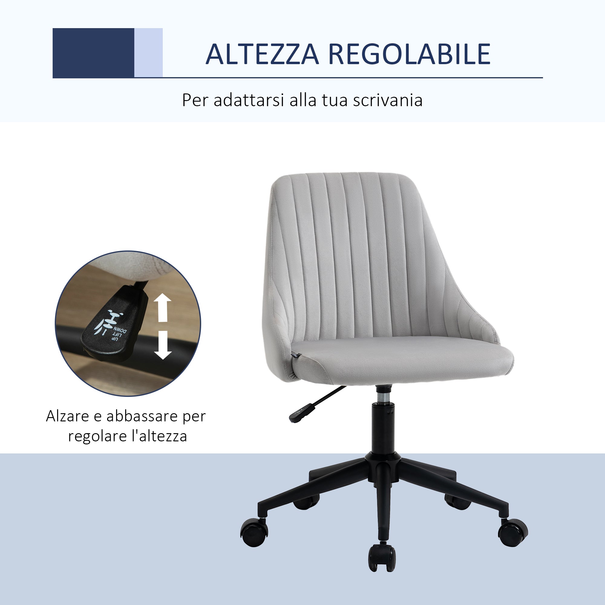 EASYCOMFORT  Sedia da Ufficio ergonomica girevole con altezza regolabile in Velluto - Grigio