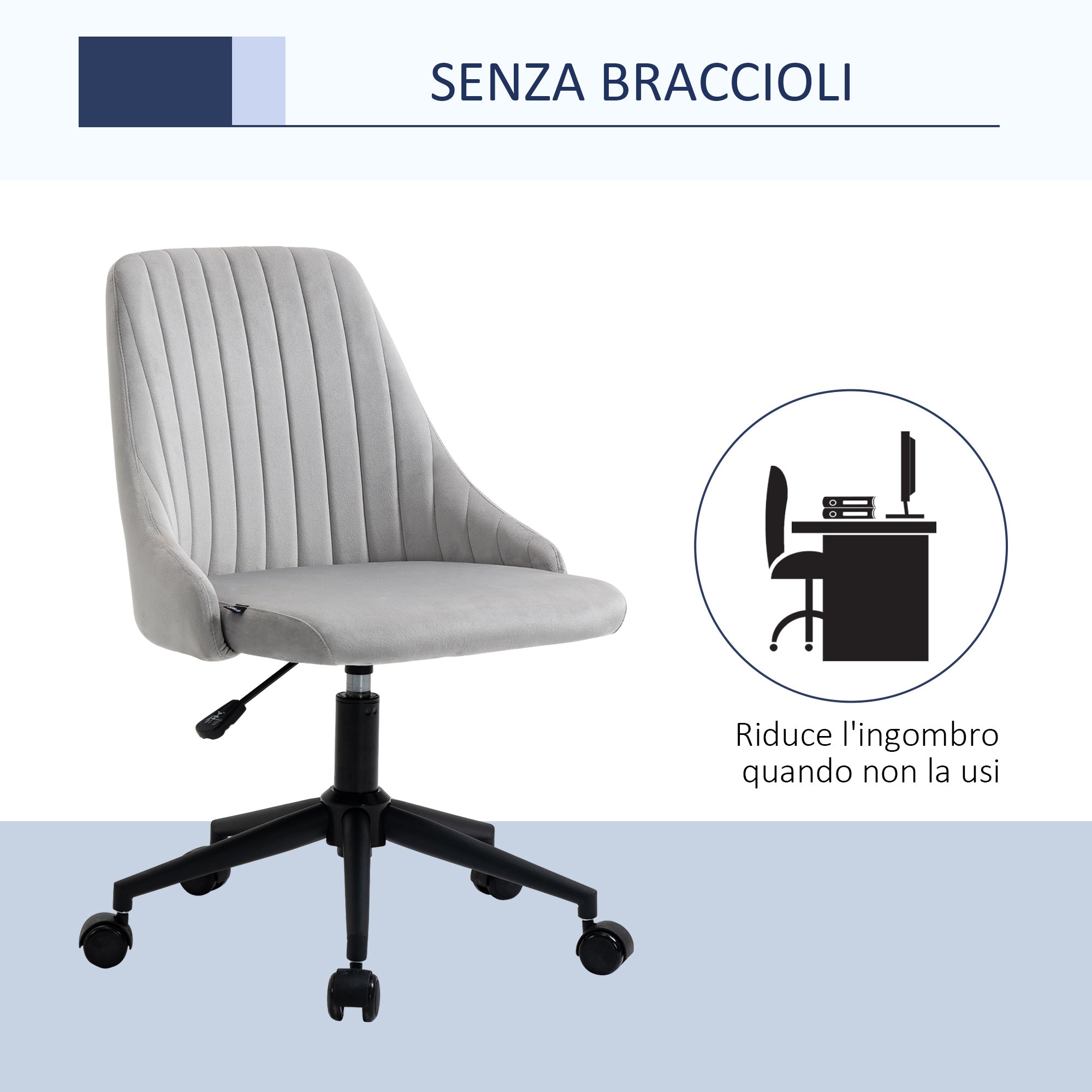 EASYCOMFORT  Sedia da Ufficio ergonomica girevole con altezza regolabile in Velluto - Grigio