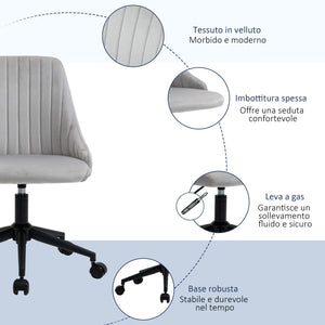 EASYCOMFORT  Sedia da Ufficio ergonomica girevole con altezza regolabile in Velluto - Grigio