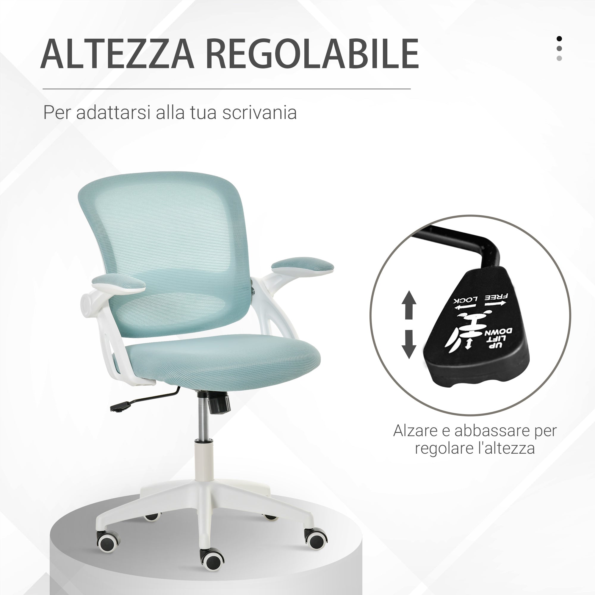 EASYCOMFORT  Sedia da Ufficio Ergonomica con Schienale a Rete e Seduta Imbottita, Altezza Regolabile, 65.5x61.5x88-97.5cm, Azzurro