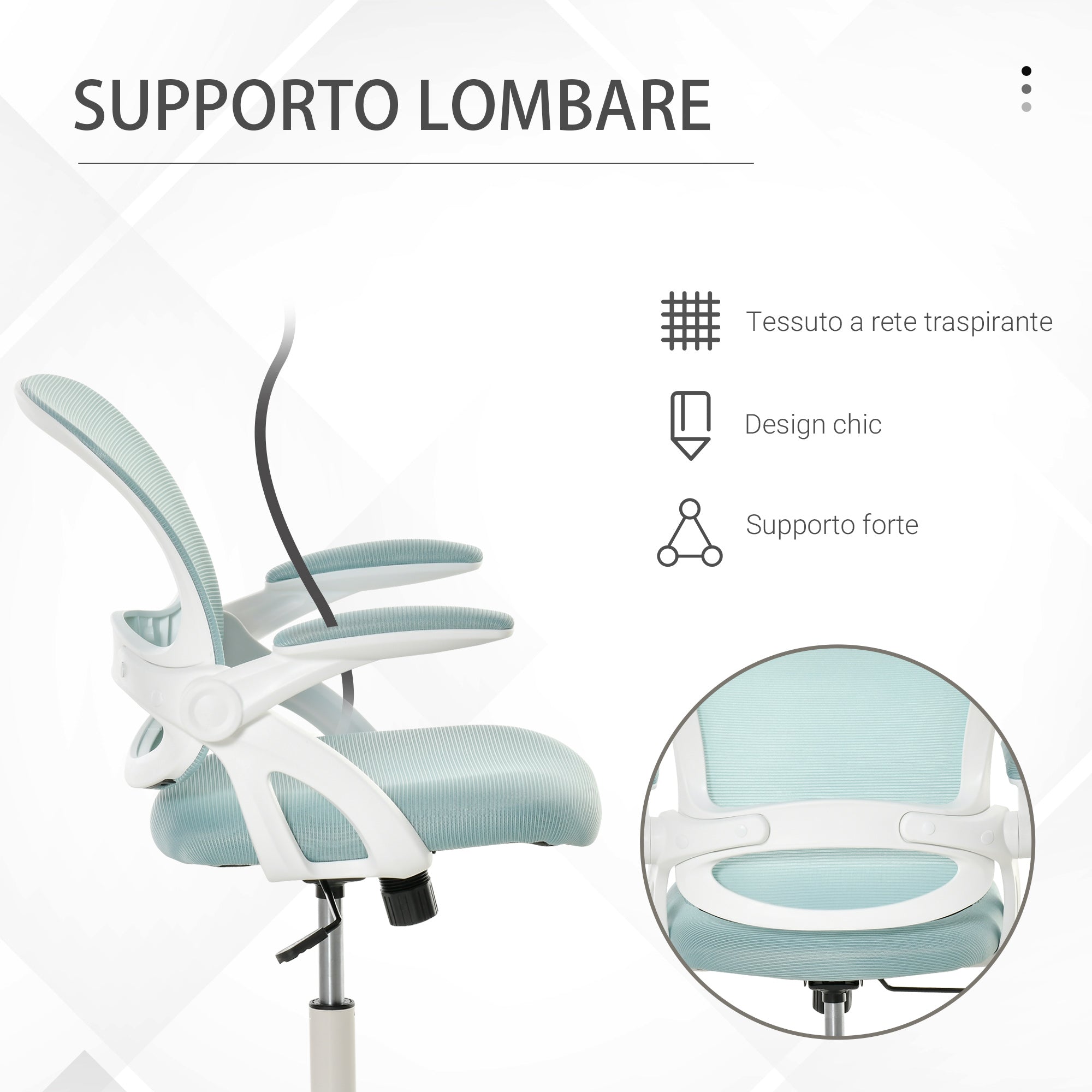 EASYCOMFORT  Sedia da Ufficio Ergonomica con Schienale a Rete e Seduta Imbottita, Altezza Regolabile, 65.5x61.5x88-97.5cm, Azzurro