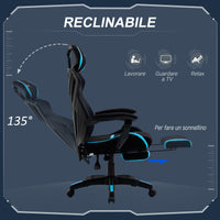 Easycomfort Sedia da Gaming con Supporto Lombare, Sedia Ufficio Ergonomica con Altezza Regolabile in Tessuto Nero e Blu, 65x65x119-129cm