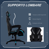 Easycomfort Sedia da Gaming con Supporto Lombare, Sedia Ufficio Ergonomica con Altezza Regolabile in Tessuto Nero e Blu, 65x65x119-129cm