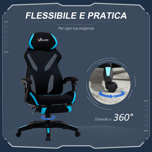 Easycomfort Sedia da Gaming con Supporto Lombare, Sedia Ufficio Ergonomica con Altezza Regolabile in Tessuto Nero e Blu, 65x65x119-129cm