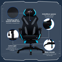 Easycomfort Sedia da Gaming con Supporto Lombare, Sedia Ufficio Ergonomica con Altezza Regolabile in Tessuto Nero e Blu, 65x65x119-129cm