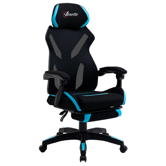 Easycomfort Sedia da Gaming con Supporto Lombare, Sedia Ufficio Ergonomica con Altezza Regolabile in Tessuto Nero e Blu, 65x65x119-129cm