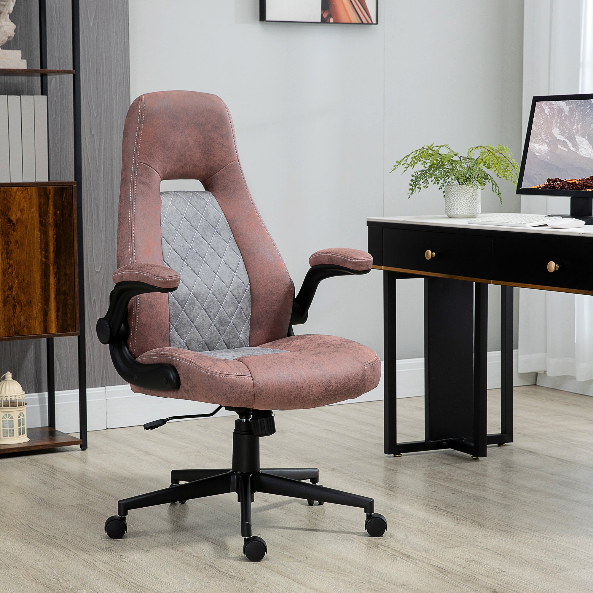 EASYCOMFORT  Sedia da Ufficio Ergonomica con Altezza Regolabile, Braccioli Ribaltabili e 5 Ruote, 67x70x114-124 cm