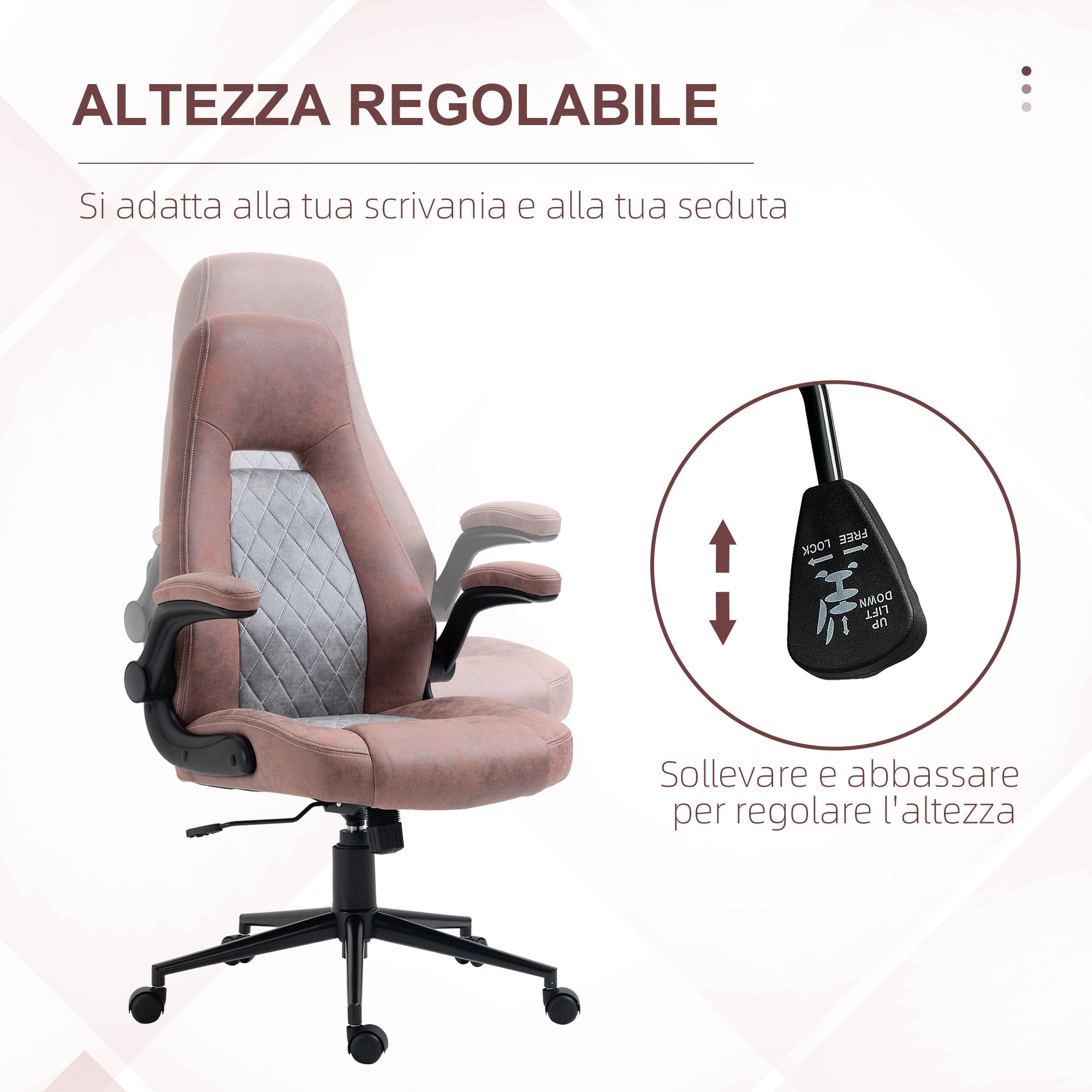 EASYCOMFORT  Sedia da Ufficio Ergonomica con Altezza Regolabile, Braccioli Ribaltabili e 5 Ruote, 67x70x114-124 cm