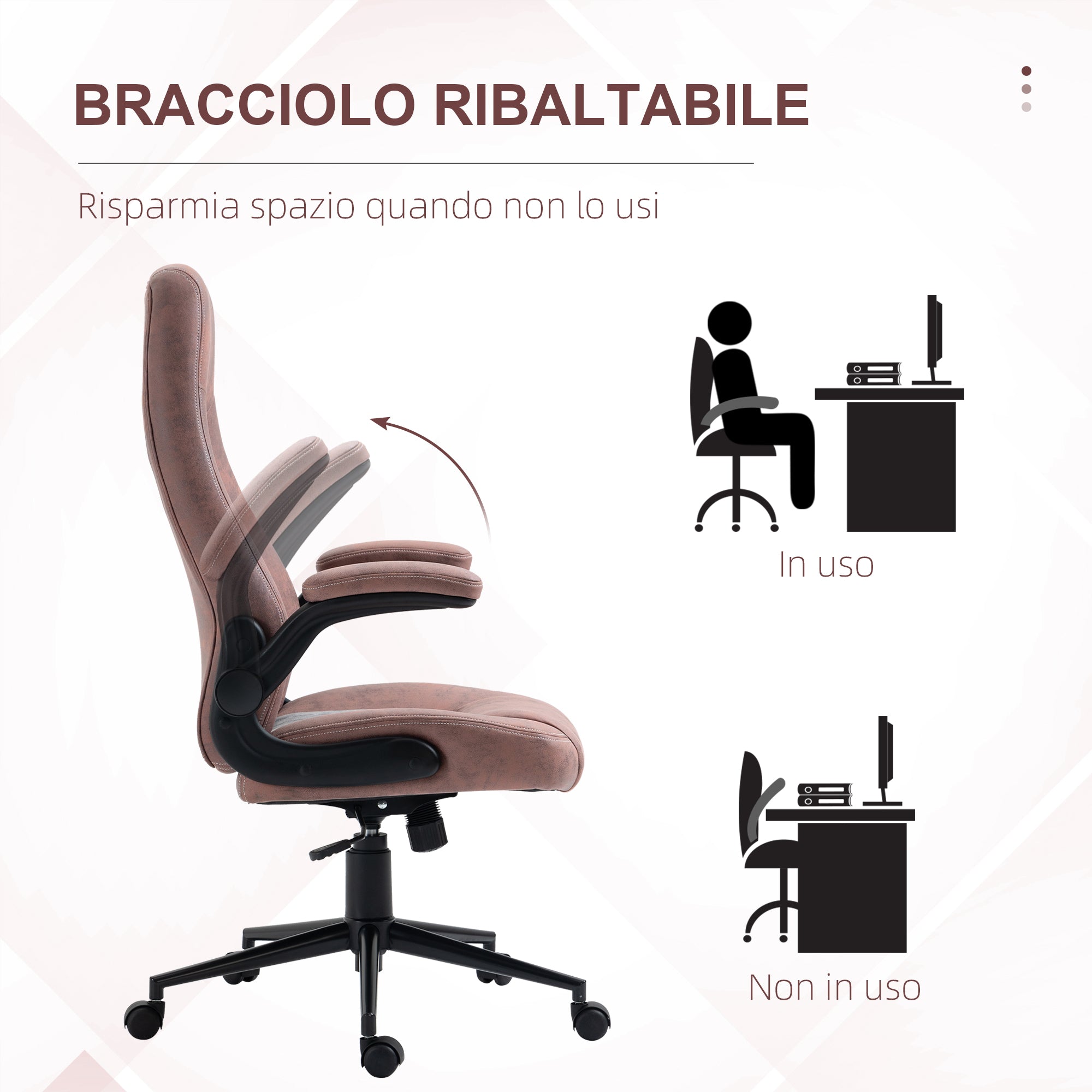 EASYCOMFORT  Sedia da Ufficio Ergonomica con Altezza Regolabile, Braccioli Ribaltabili e 5 Ruote, 67x70x114-124 cm