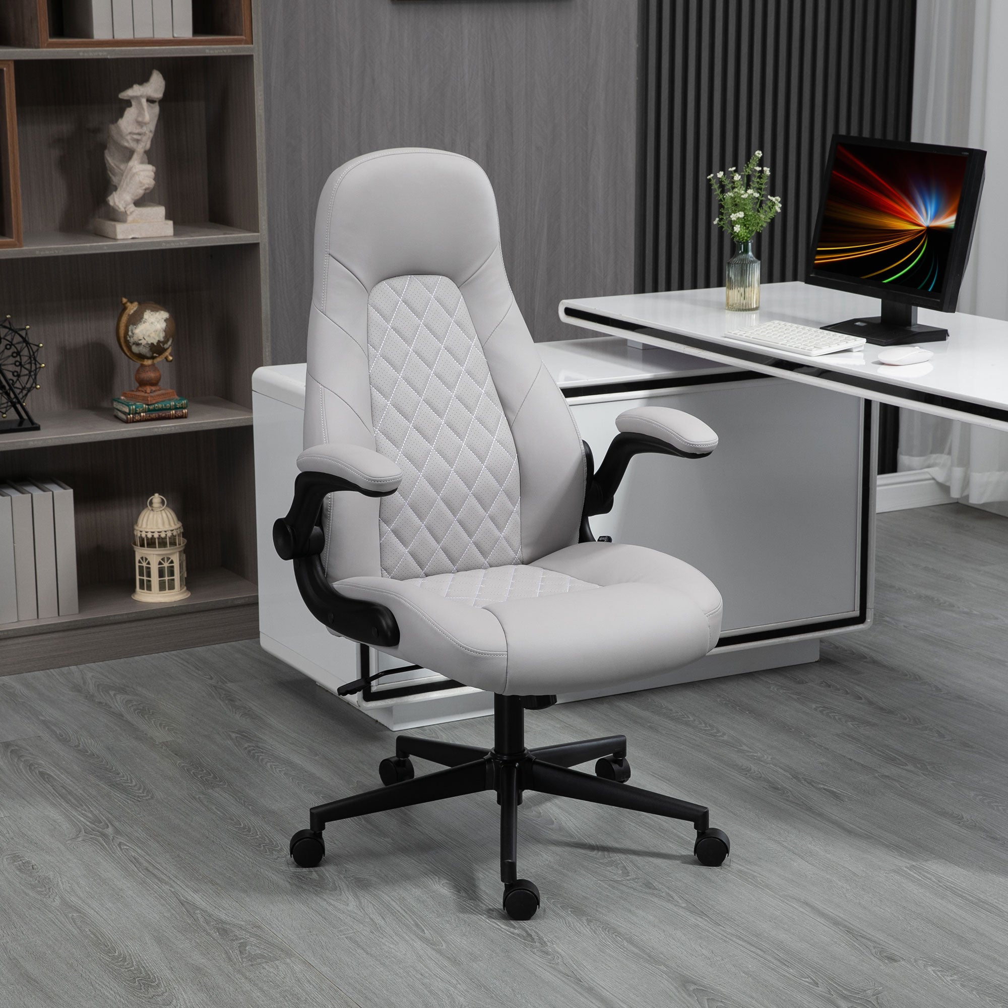 EASYCOMFORT  Sedia da Ufficio Ergonomica con Braccioli Ribaltabili e Altezza Regolabile, 67x70x112-122 cm, Grigio