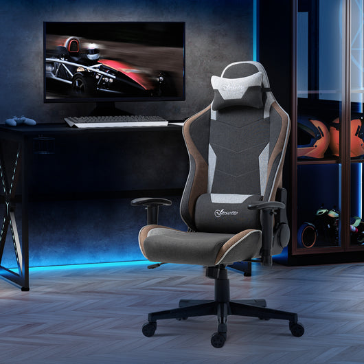 Easycomfort Sedia da Gaming Reclinabile a 150° con Funzione Dondolo, Poggiatesta e Cuscino Lombare, Grigio