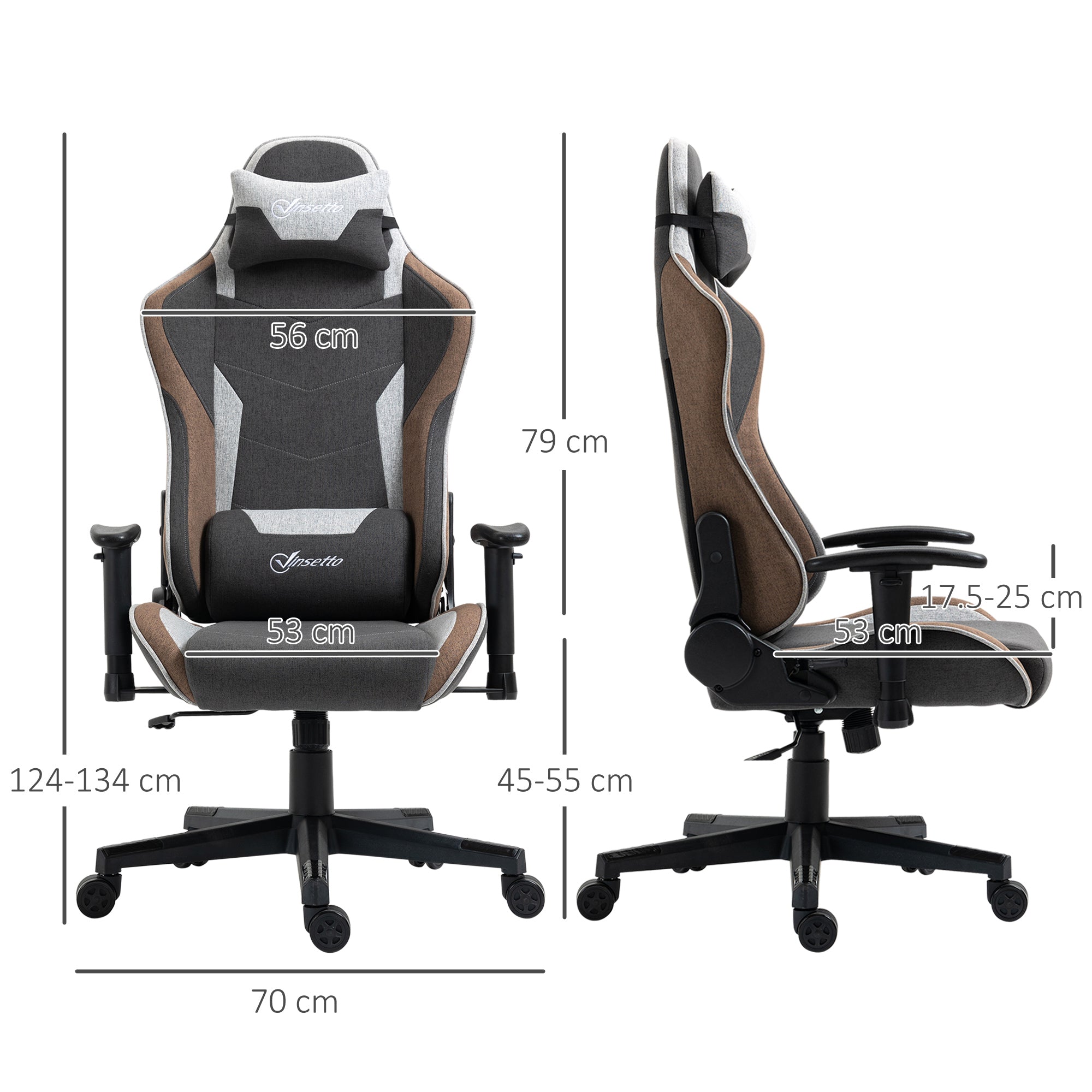 Easycomfort Sedia da Gaming Reclinabile a 150° con Funzione Dondolo, Poggiatesta e Cuscino Lombare, Grigio