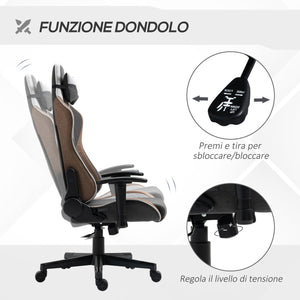 Easycomfort Sedia da Gaming Reclinabile a 150° con Funzione Dondolo, Poggiatesta e Cuscino Lombare, Grigio