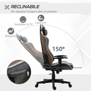 Easycomfort Sedia da Gaming Reclinabile a 150° con Funzione Dondolo, Poggiatesta e Cuscino Lombare, Grigio