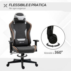 Easycomfort Sedia da Gaming Reclinabile a 150° con Funzione Dondolo, Poggiatesta e Cuscino Lombare, Grigio