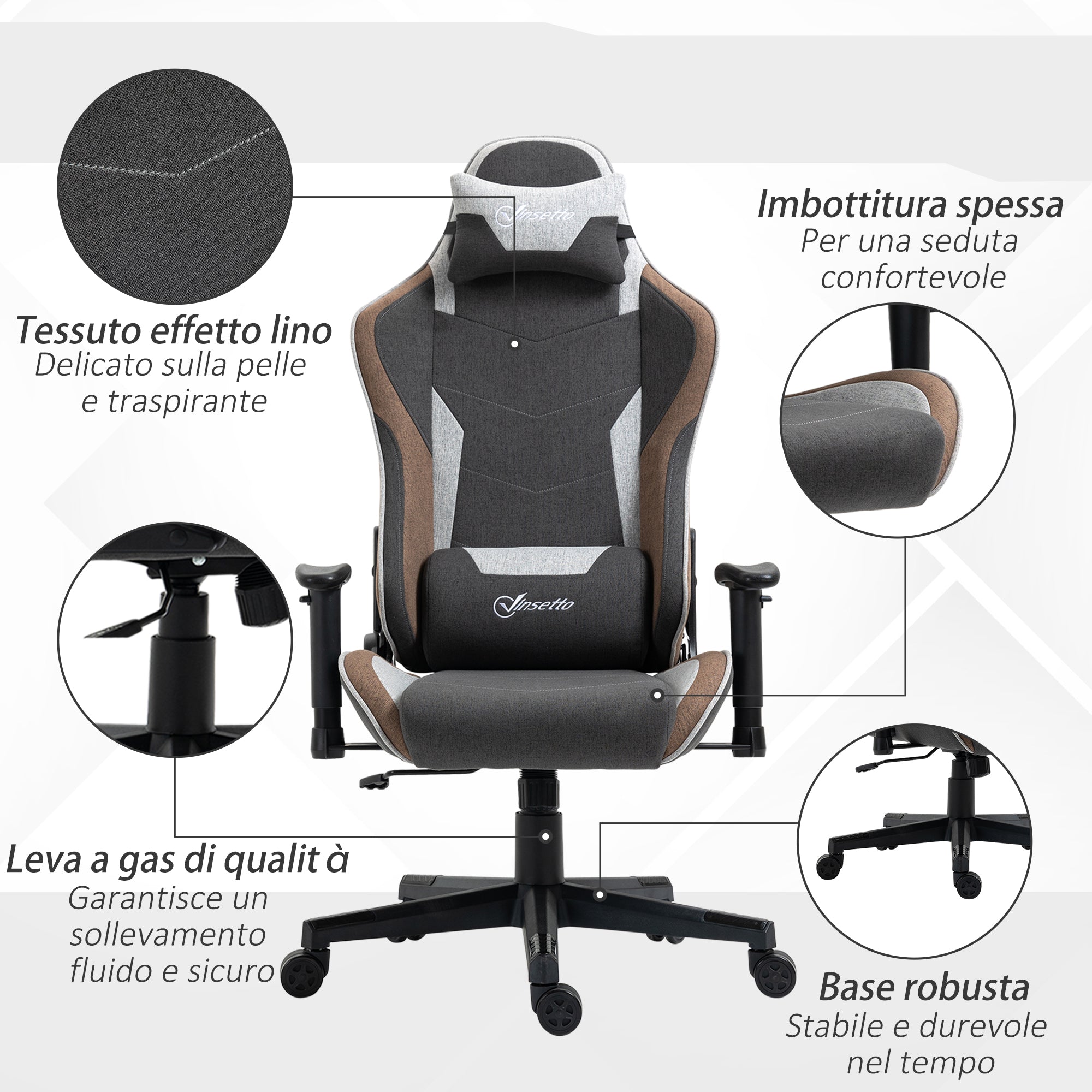 Easycomfort Sedia da Gaming Reclinabile a 150° con Funzione Dondolo, Poggiatesta e Cuscino Lombare, Grigio