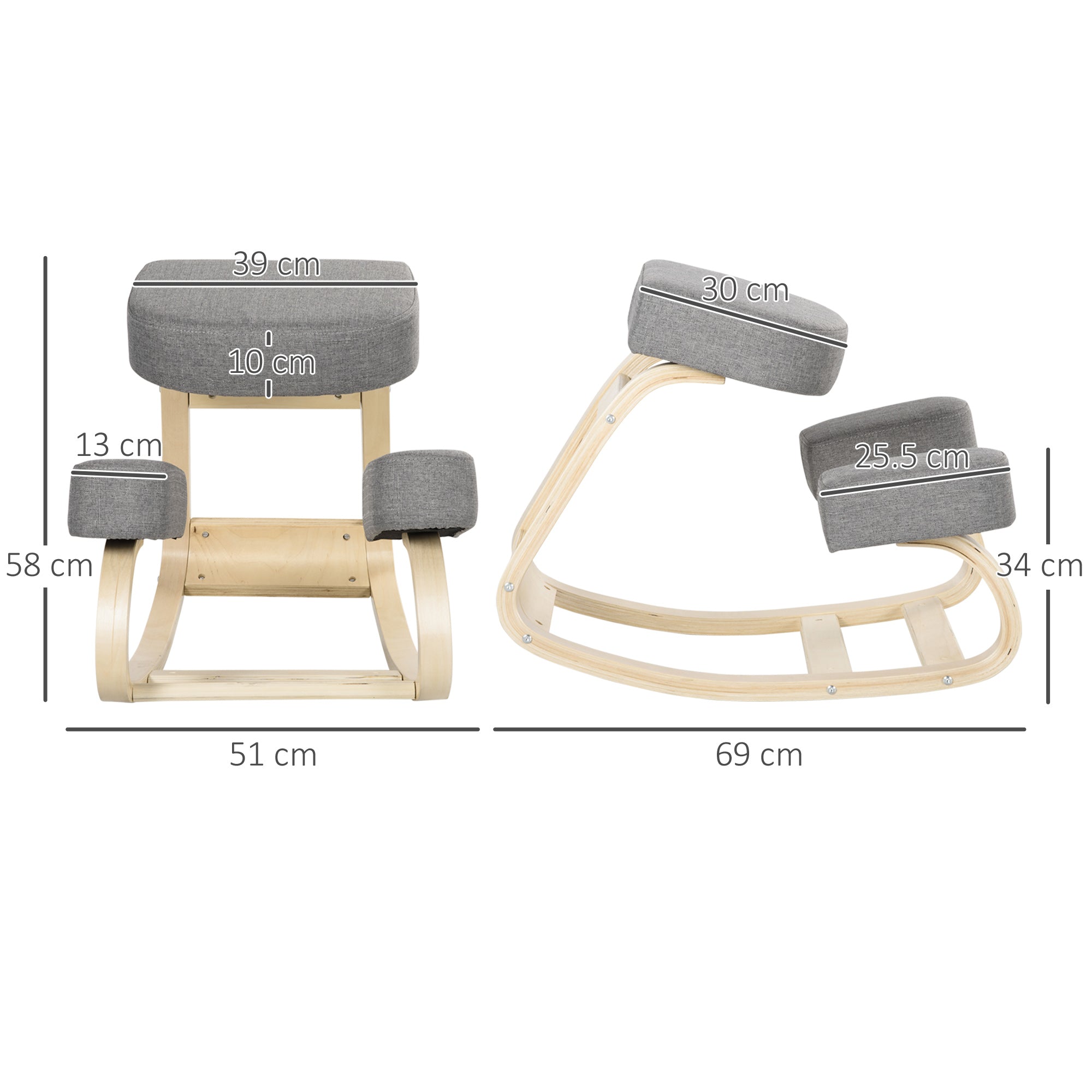 EASYCOMFORT  Sedia Ergonomica con Inginocchiatoio in Legno di Betulla e Cuscino in Gommapiuma e Poliestere, 51x69x58cm, Grigia