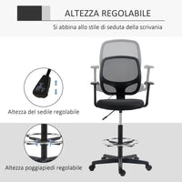 EASYCOMFORT  Sedia da Ufficio ad Altezza Regolabile con Braccioli, Rotelle e Seduta Imbottita, 60x56x110-132 cm, Nera