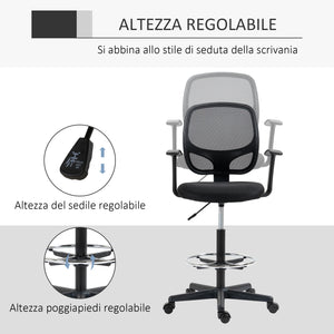 EASYCOMFORT  Sedia da Ufficio ad Altezza Regolabile con Braccioli, Rotelle e Seduta Imbottita, 60x56x110-132 cm, Nera