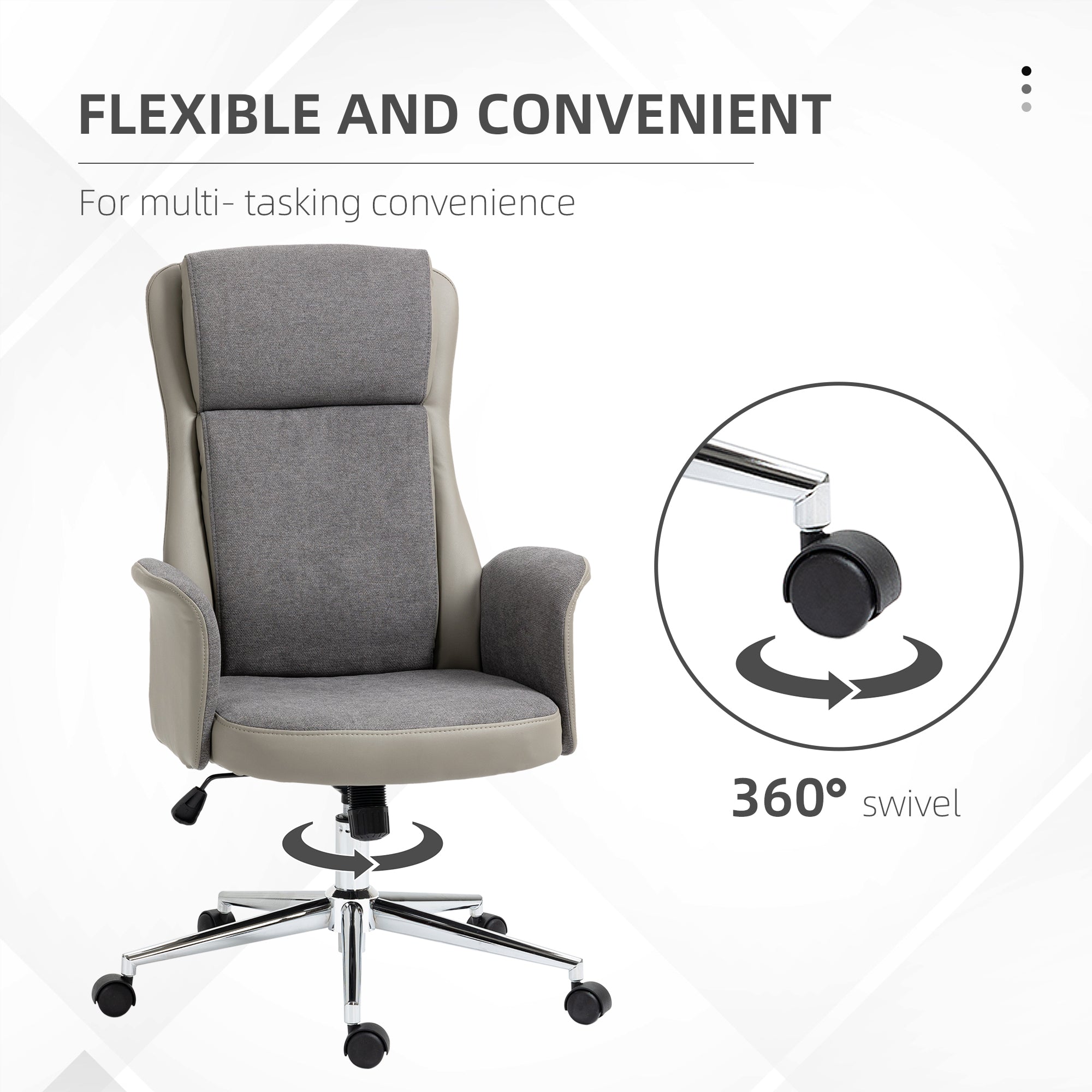 EASYCOMFORT  Sedia da Ufficio Elegante a 2 Tessuti, Sedia Ergonomica ad Altezza Regolabile, 65x72x108-118 cm, Grigia