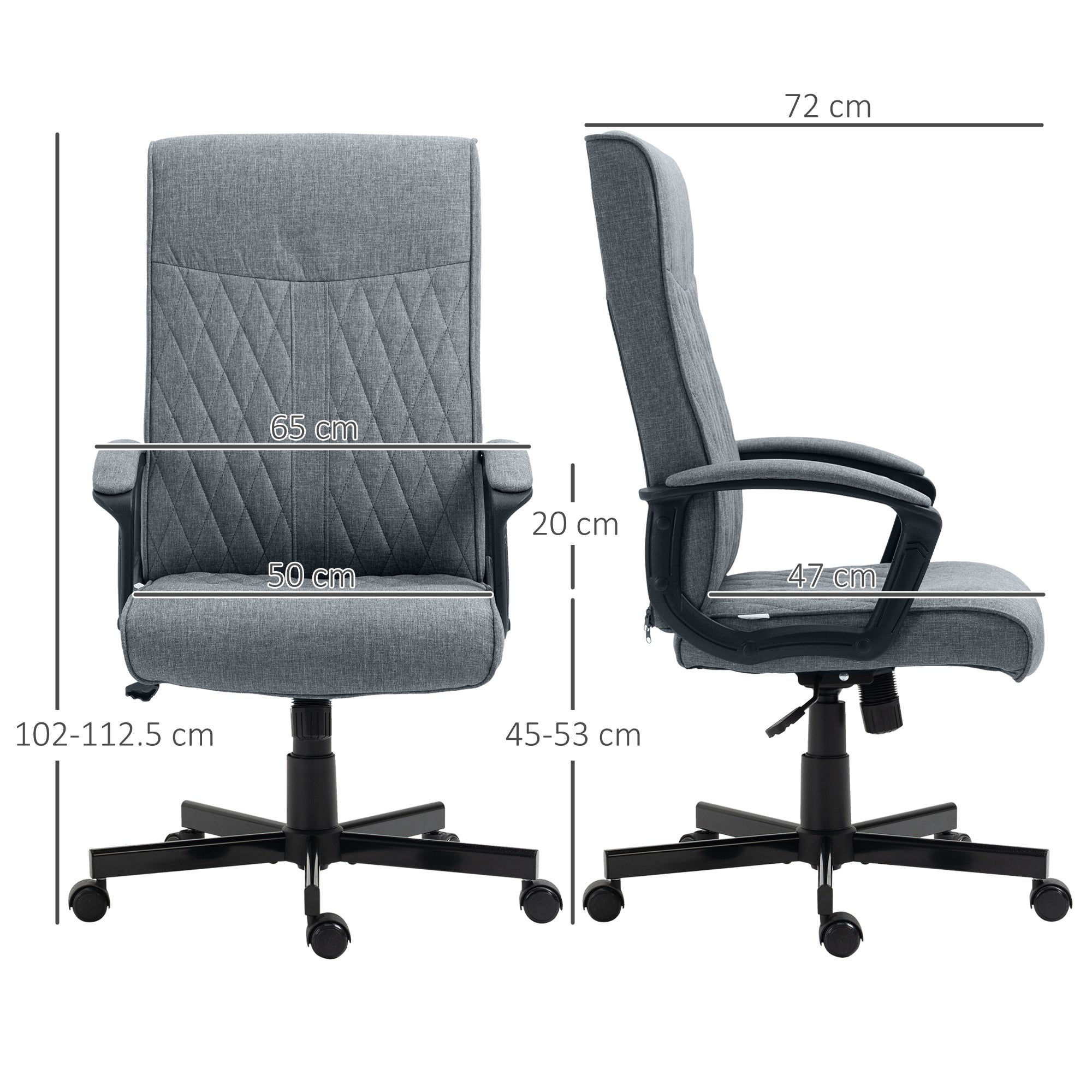 EASYCOMFORT  Sedia da Ufficio Girevole con Funzione Dondolo e Altezza Regolabile, 65x65x102-112.5cm, Grigio