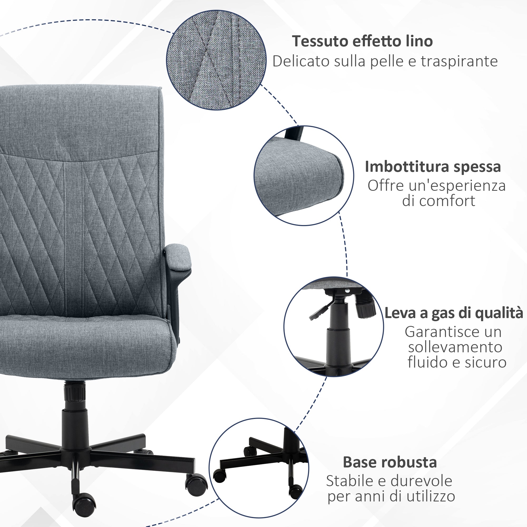 EASYCOMFORT  Sedia da Ufficio Girevole con Funzione Dondolo e Altezza Regolabile, 65x65x102-112.5cm, Grigio