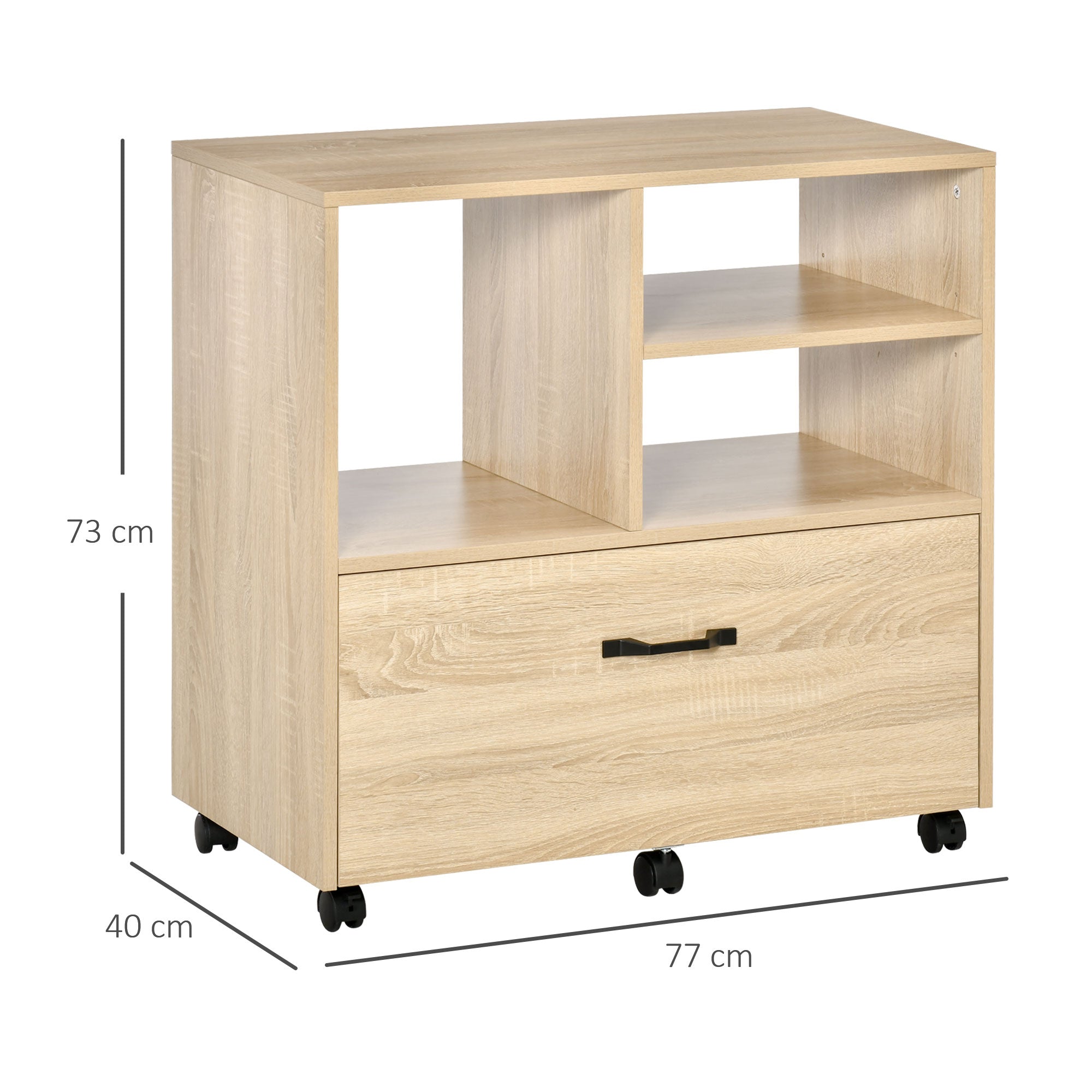 Easycomfort Mobile Multiuso per Ufficio Porta Stampante con 5 Ruote e Ripiano Regolabile, 77x40x73cm - Legno