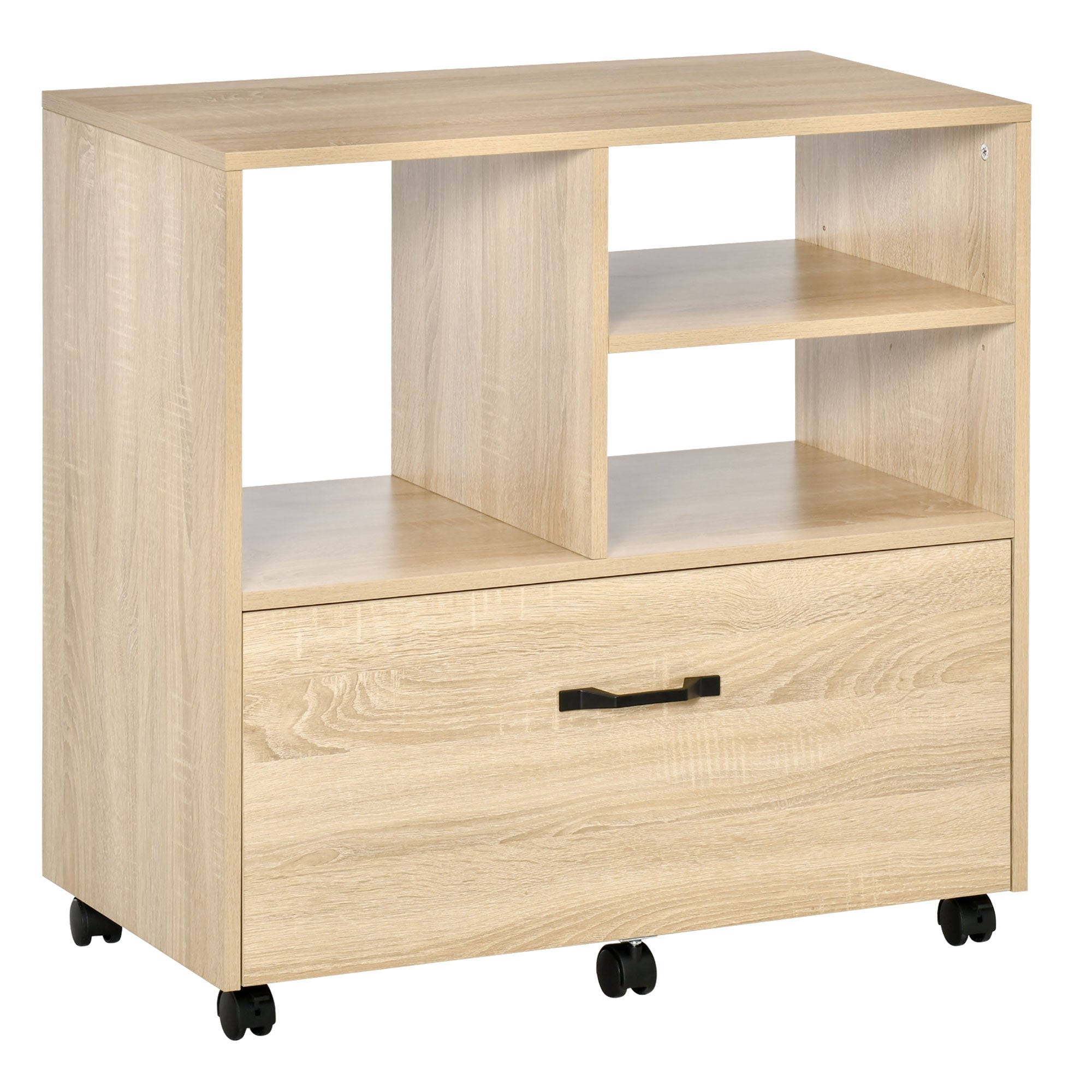 Easycomfort Mobile Multiuso per Ufficio Porta Stampante con 5 Ruote e Ripiano Regolabile, 77x40x73cm - Legno