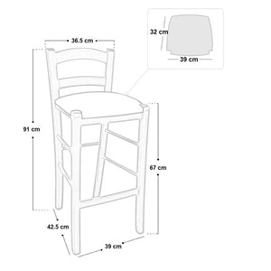 Sgabello in legno noce scuro h 67 seduta imbottita in similpelle grigio/tortora