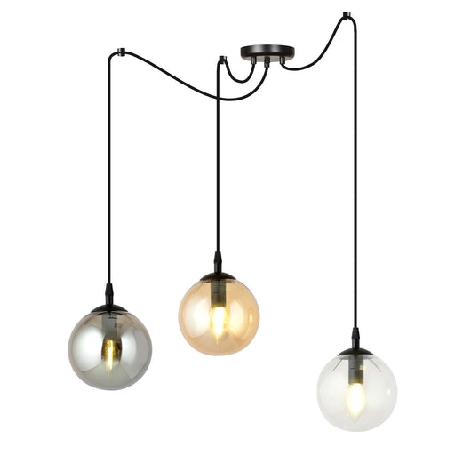 Lampadario 3 Luci Gigi In Acciaio Nero Con Cavo Lungo E Vetri Multicolor