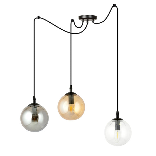 Lampadario 3 Luci Gigi In Acciaio Nero Con Cavo Lungo E Vetri Multicolor